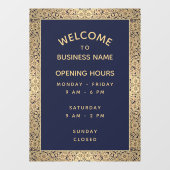 Öffnungszeiten Vintage Blue Gold Rose Elegant Fensteraufkleber (Blatt)