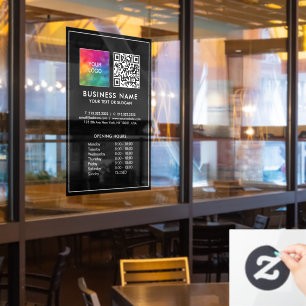Öffnungszeiten Vorlage Geschäft Logo QR-Code Fensteraufkleber