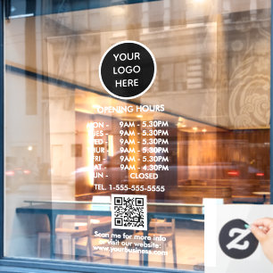 Öffnungszeiten Weißes Geschäftslogo QR-Code Fensteraufkleber