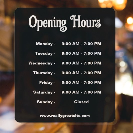 Öffnungszeiten Zeit modern Schwarz und Weiß Fensteraufkleber