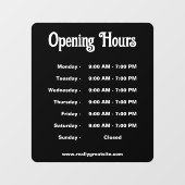 Öffnungszeiten Zeit modern Schwarz und Weiß Fensteraufkleber (Blatt)