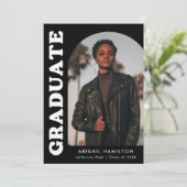 Offset Arch Black Foto Graduation Party Einladung (Stehend Vorderseite)