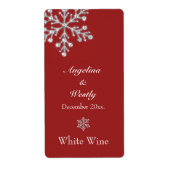 Offset Crystal Snowflake Wedding Wine Label (rot) (Vorne)