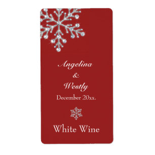 Offset Crystal Snowflake Wedding Wine Label (rot)