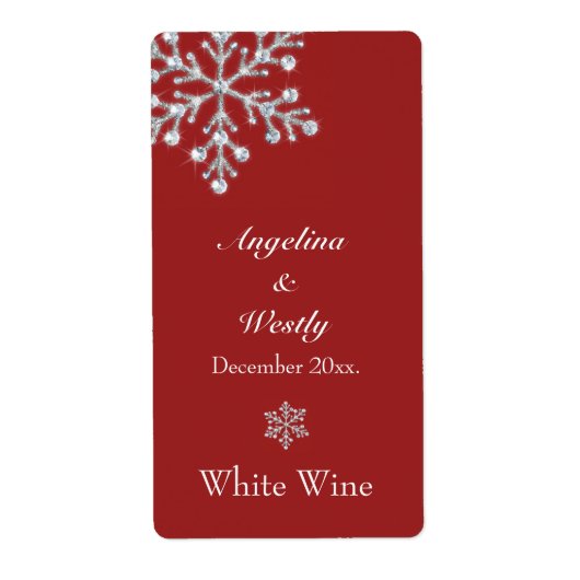 Offset Crystal Snowflake Wedding Wine Label (rot) (Vorne)
