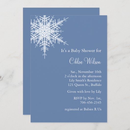 Offset Snowy Blue Baby Dusche Einladung (Vorne/Hinten)
