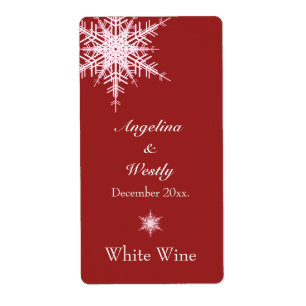 Offset Snowy Red Wedding Wine Label