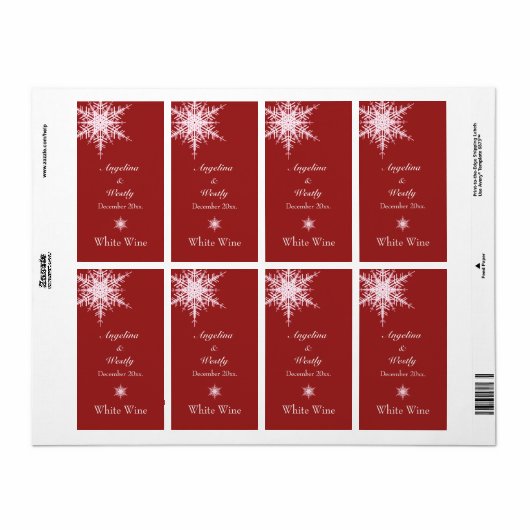 Offset Snowy Red Wedding Wine Label (Vorne)
