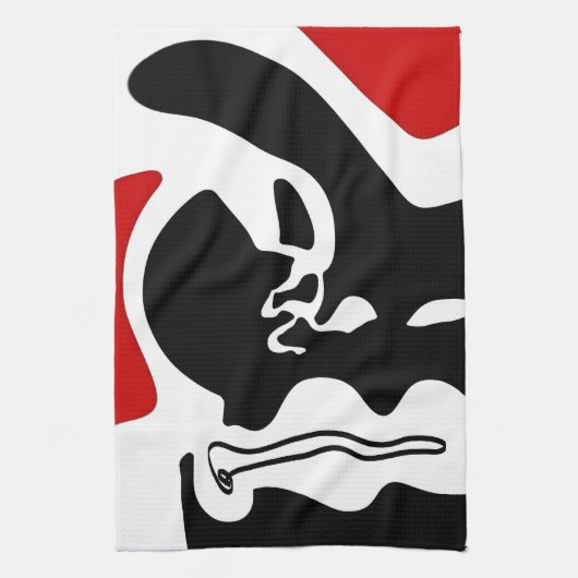 Offsetkammer: Abstrakt Schwarz, Weiß und Rot Geschirrtuch (Vertikal)