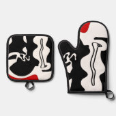 Offsetkammer: Abstrakt Schwarz, Weiß und Rot Ofenhandschuh & Topflappen-Set (Vorderseite)