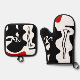 Offsetkammer: Abstrakt Schwarz, Weiß und Rot Ofenhandschuh & Topflappen-Set