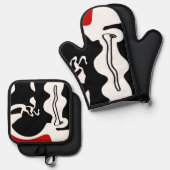 Offsetkammer: Abstrakt Schwarz, Weiß und Rot Ofenhandschuh & Topflappen-Set (Vorderseite/Rückseite)