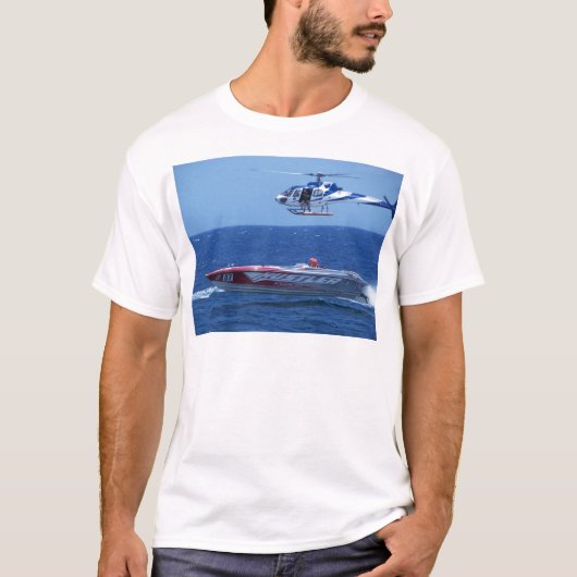 Offshoremotorboot und Hubschrauber T-Shirt (Vorderseite)