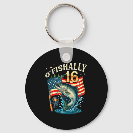 O'fishally 16 Years Old Fishing 16th Birthday Boys Schlüsselanhänger (Vorderseite)