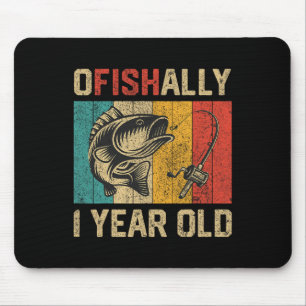 Ofishally 1 Jahr alt Lustiger Angelgeburtstag Fisc Mousepad