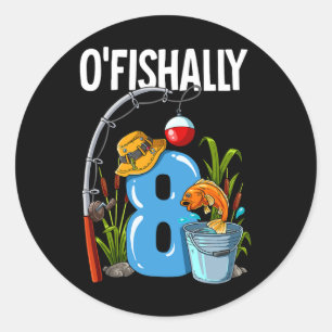 O'fishally 8 Jahre alt 8. Geburtstag Angeln Runder Aufkleber