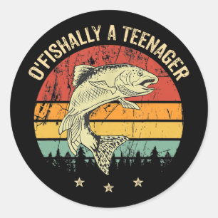 O'fishally Ein Teenager 13. Geburtstag Angeln Fisc Runder Aufkleber