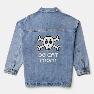Og Cat Mama Skull and Cross Bone Word Design Jeansjacke