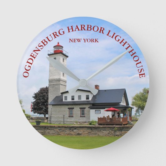 Ogdensburg Harbour Lighthouse, New York Clock Runde Wanduhr (Vorderseite)