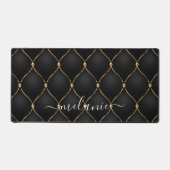 Ogee Gold Diamond Tufted Black Individuelle Name Schreibtischunterlage (Vorderseite)