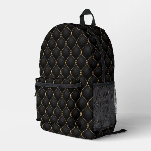 Ogee Gold Diamonds Tufted Black Backpack Bedruckter Rucksack (Rückseitige Ecke Rechts)