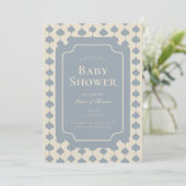 Ogee Stripe Geometric Gender Neutral Beige Blue Einladung (Stehend Vorderseite)