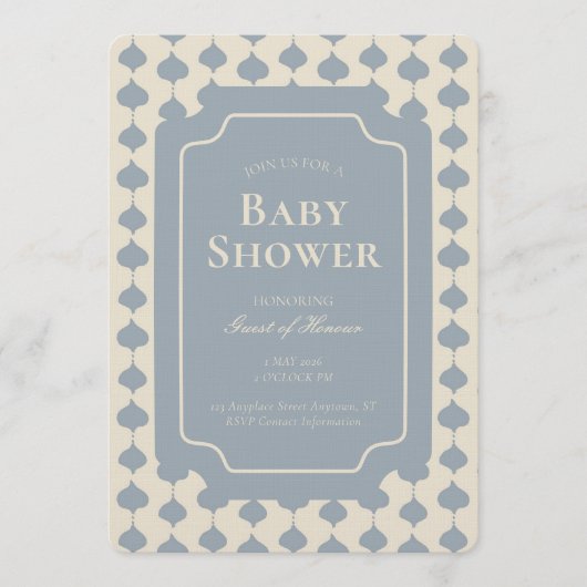 Ogee Stripe Geometric Gender Neutral Beige Blue Einladung (Vorderseite)