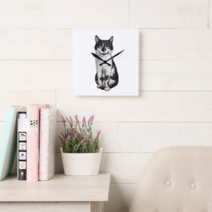 Ogie die Katze Quadratische Wanduhr