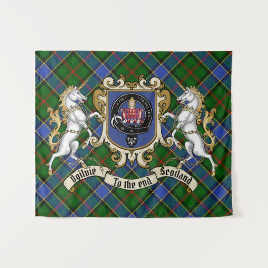 Ogilvie Clan Abzeichen & Unicorns w/Tartan Wandteppich (Vorderseite (Horizontal))
