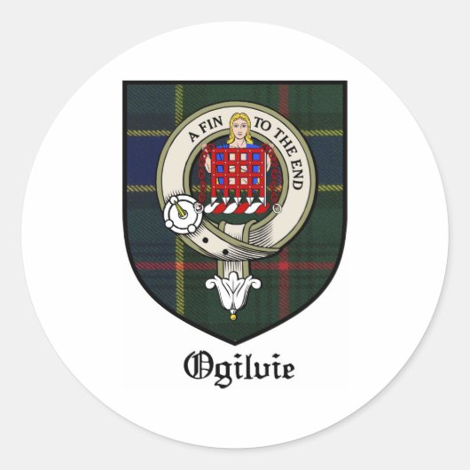 Ogilvie Clan Wappen Abzeichen Tartan Runder Aufkleber (Vorderseite)