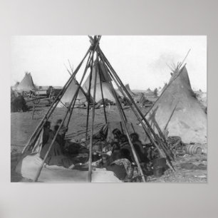 Oglala Frauen und Kinder innerhalb des Tipi Poster