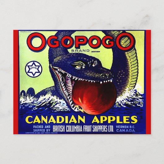 Ogopogo Kanadischer Äpfel Obstkaffee Postkarte (Vorderseite)