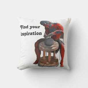 Ogre Making Japanese Pottery Fantasy Throw Pillow Kissen