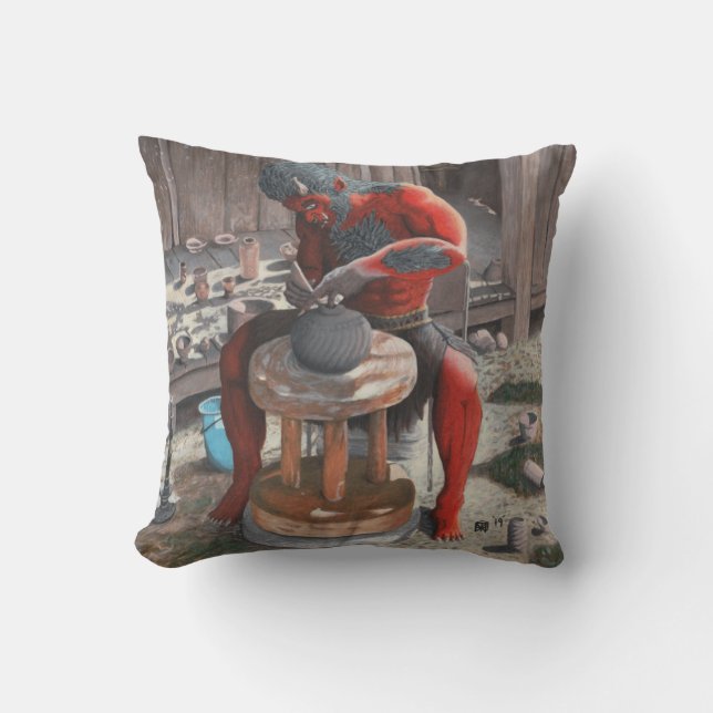 Ogre mit einem Pottery Wheel Fantasy Art Throw Kis Kissen (Vorderseite)