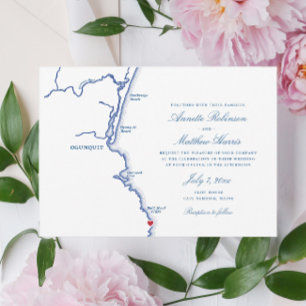 Ogunquit Maine Elegant Navy Map Wedding Einladung