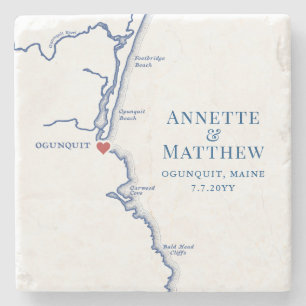Ogunquit Maine Hochzeitsgeschenk Süd-Maine-Karte Steinuntersetzer