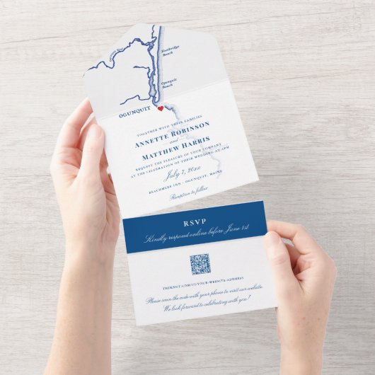 Ogunquit Maine Karte Elegante Hochzeit der Marine (Abreißen)