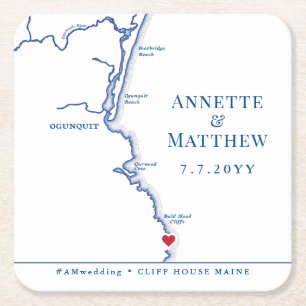 Ogunquit Maine Map Wedding Cocktail Hour Rechteckiger Pappuntersetzer