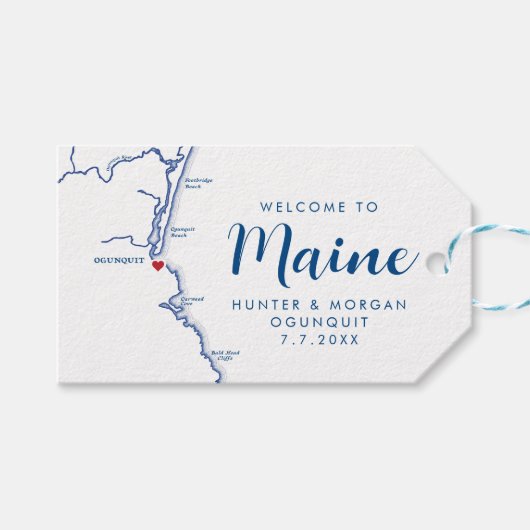 Ogunquit Maine Minimal Moderne Hochzeit der Marine Geschenkanhänger (Vorderseite (Horizontal))