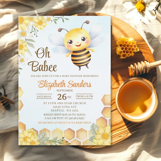 Oh Babee, Baby shower with Cute Wild bee Einladung