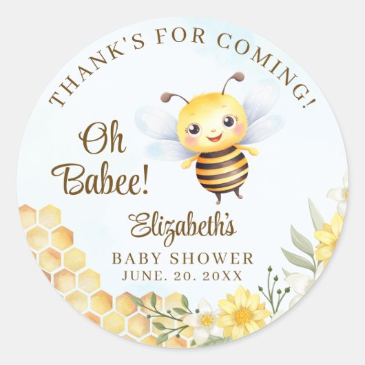 Oh Babee, Baby shower with Cute Wild bee Runder Aufkleber (Vorderseite)