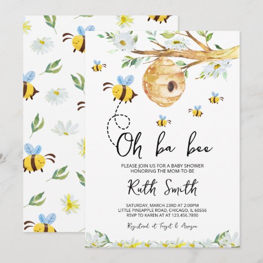 Oh BaBee Babydusche Einladung (Vorne/Hinten)