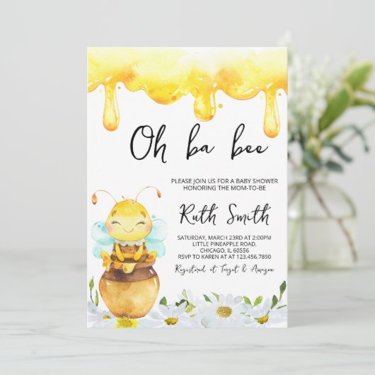 Oh BaBee Babydusche Einladung (Stehend Vorderseite)