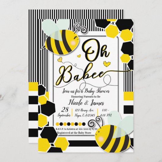 Oh BaBEE Bee Baby Shower Baby Shower White Einladung (Vorne/Hinten)