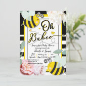 Oh BaBEE Bee Floral Chic Yellow Baby Shower Einladung (Stehend Vorderseite)