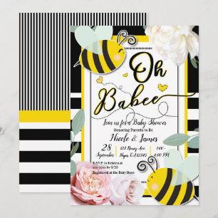 Oh BaBEE Bee Floral Chic Yellow Baby Shower Einladung
