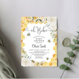 Oh BaBee Bee White Floral Baby Shower Einladung