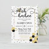 Oh Babee Bumblebee Gold Glitzer Black Baby Dusche Einladung (Stehend Vorderseite)