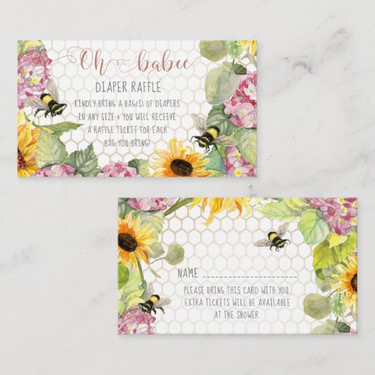 Oh Babee Bumblebee Sonnenblume Girl Diaper Raffle Visitenkarte (Vorne/Hinten)