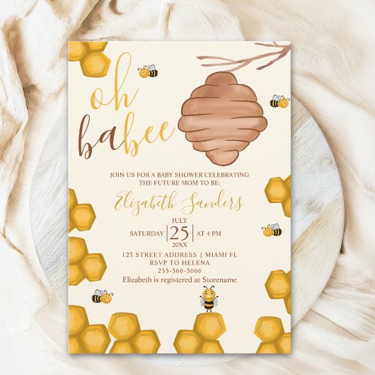 Oh Babee Cute Watercolor Bee Baby shower Einladung